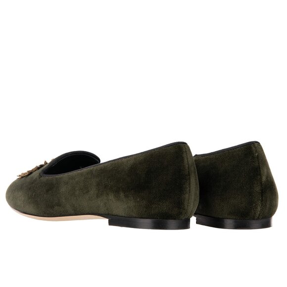 Dolce & Gabbana - Pearl Sacred Heart Embroidered Velvet Ballet Flats AUDREY Gree - Picture 4 of 5